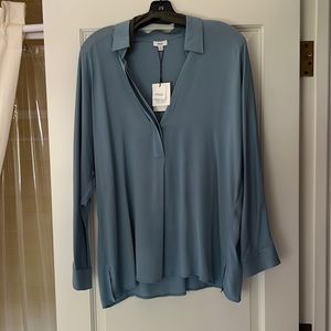 NWT silk Vince collared vneck blouse sky blue size large